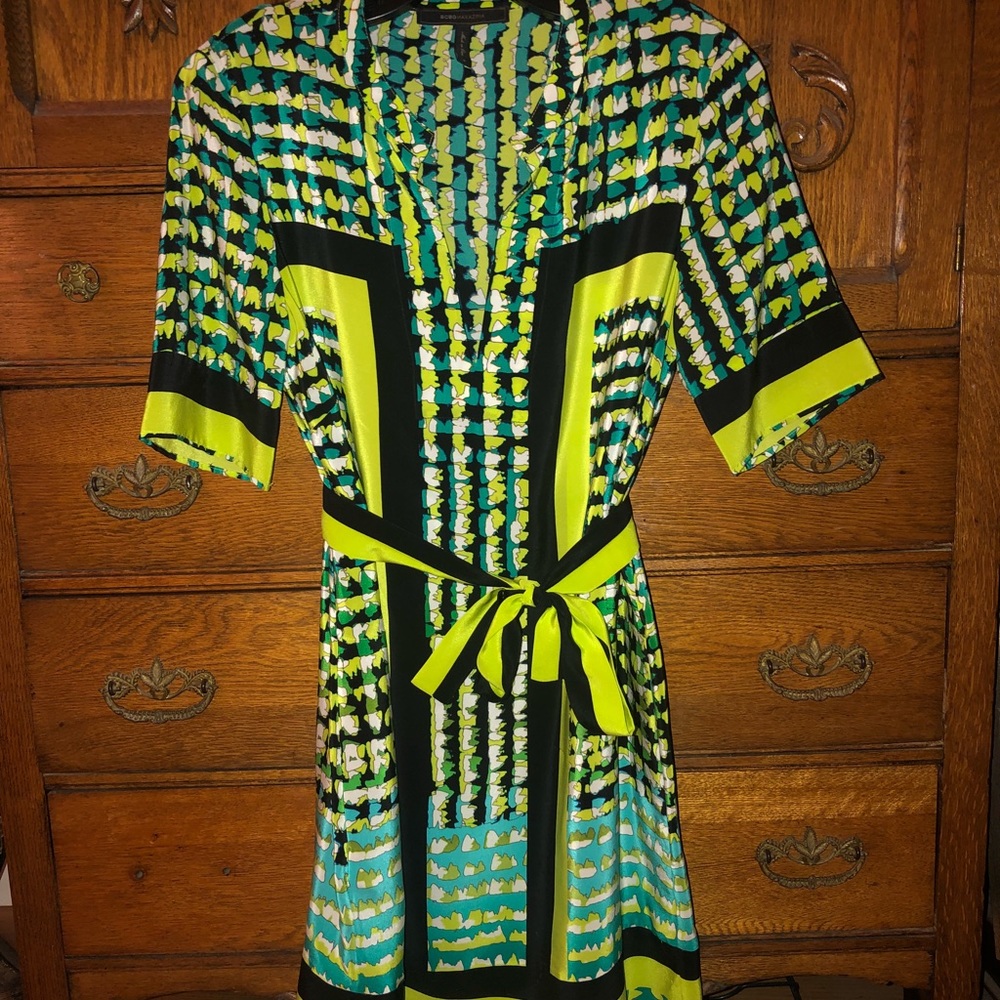 Small BCBGMaxazria Tunic Dress w Tie Green & Teal